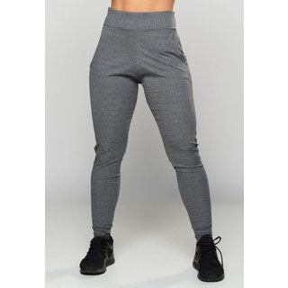 Calça Jogger MVB Modas Canelada Ribana Feminina Moda Cintura Alta Cinza