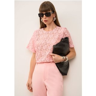 Camiseta Iódice Solta Decote Careca Manga Curta Alongada Rosa