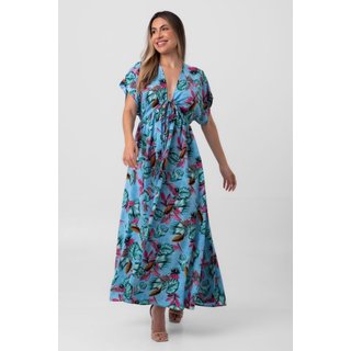 Vestido crepe longo equador azul pequiá