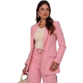 Blazer MOS Feminino Alongado de Alfaiataria Social com Botões de Madrepérola Rosa Claro – Mariana Olympio