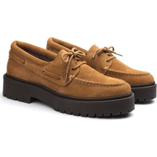 Mocassim Feminino Couro Legitimo Tratorado Solado Alto Confort Havana