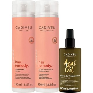 Kit Cadiveu Essentials Hair Remedy Shampoo Condicionador e Açaí Oil 60 (3 produtos)