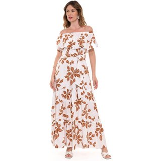 Vestido Bisô Longo Estampado Marias Off White - Off White