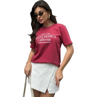 Camiseta Feminina Cianitas Cereja Estampa Santa Monica