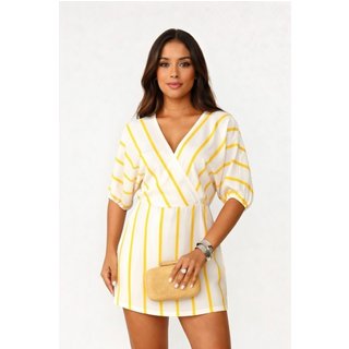 Macaquinho Curto D Bell Outlet Fashion Listrado Amarelo