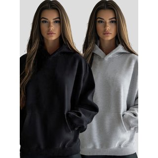 Kit 2 Moletom Canguru Feminino Fechado Flanelado Benellys Liso Cinza com Preto