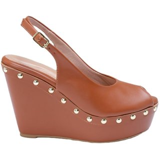 Sandália Anabela Feminina Salto Alto Studs Marrom 34 Marrom