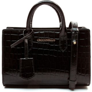 Bolsa Olivia Couro Croco Preto Cecconello C2903-2