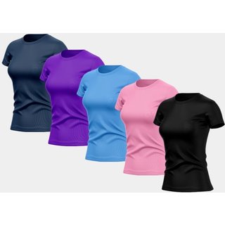 Kit 5 Camisetas Feminina Dry Fit Básica Lisa Proteção Solar UV Térmica Blusa Academia Esporte Camisa