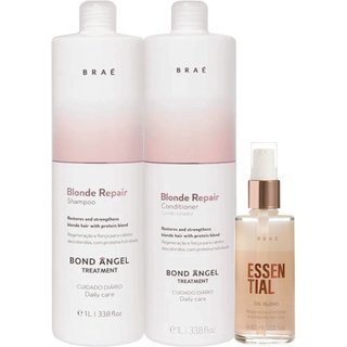 Kit Braé Blond Repair Shampoo Condicionador Litro e Essential Oil Blend (3 produtos)