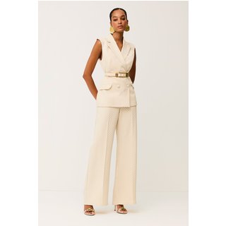 Calça Wide Lisa Com Plissado Oriental Baunilha Charry