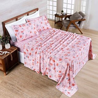 Jogo Cama Lençol Casa Scarpa Belle Queen 400 Fios Estampado 4 Peças Floral Rosê
