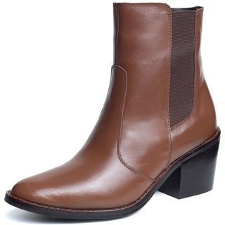Bota Bico Fino Cano Curto Couro Conhaque Tellini Store