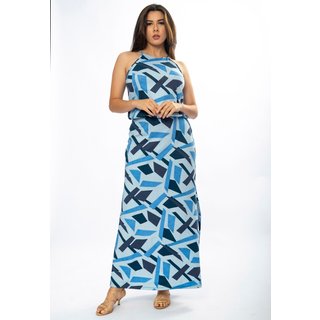 Vestido Longo Amazônia Vital Malha Trapézio com Elástico na Cintura Caminhos de Azul