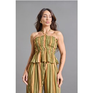 Blusa Tomara Que Caia Verde Listrada em Viscose Lemier Collection
