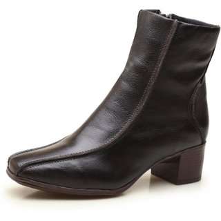 Bota Feminina Em Legítimo Com Zíper Confortável Luciana Café