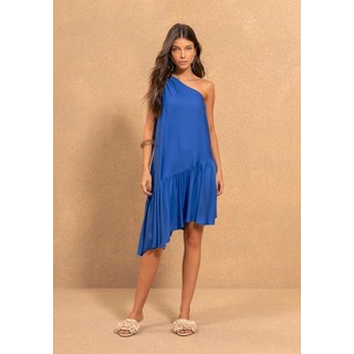 Vestido Curto Assimétrico De Um Ombro Só Em Viscose