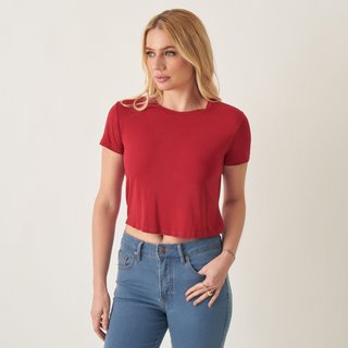Blusa Baby Look Cropped Visco Vermelha