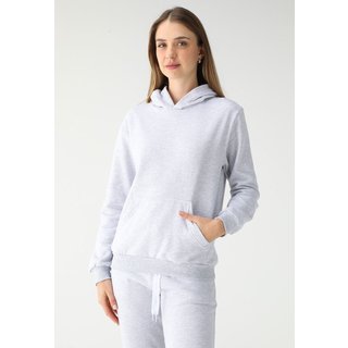 Blusa de Frio Moletom Feminino Flanelado Benellys Liso Canguru Cinza Claro