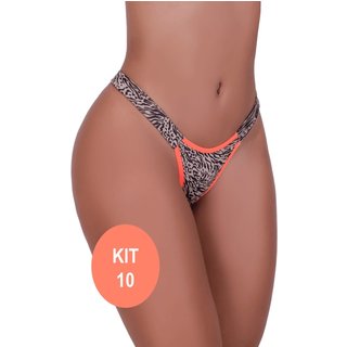 Kit 10 Calcinhas MdMix Oncinha Animal Print Fio Duplo Elástico Neon