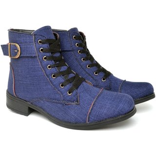 Bota Feminina Coturno Salto Baixo Cano Medio 022 Jeans