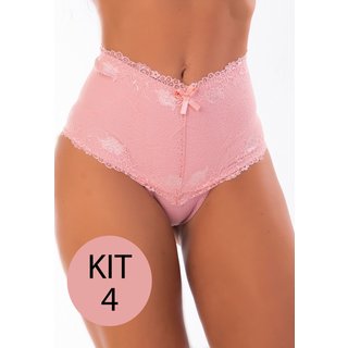 Kit 4 Calcinha Cinta MdMix Rendada Cintura Alta Modeladora Rosê