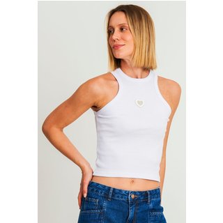 Regata Cropped Feminina Logo Relevo Polo Wear Branco