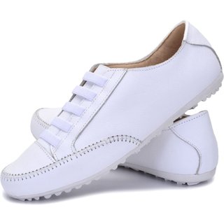 Sapatênis Feminino Todo Branco Em Couro Leve