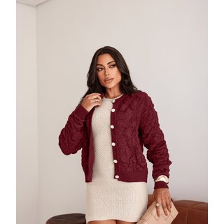 Jaqueta Bomber Cherry Line Feminino Tricô Botão Vermelho
