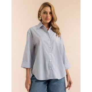 Camisa Listrada Ampla Verão Anna Morena Azul