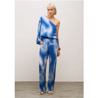 Blusa Iódice Solta Um Ombro Só Manga Longa Padrão Azul