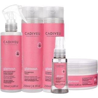Kit Cadiveu Profissional Essentials Glamour Shampoo Condicionador Sérum Máscara e Fluído (5 produtos)