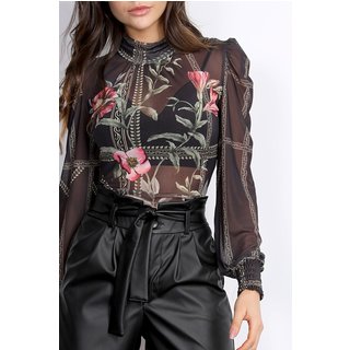 Blusa PKS Manga Longa Tule Preta