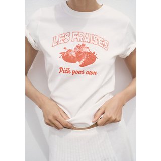 Camiseta Feminina Mango Estampa Les Fraises Branca