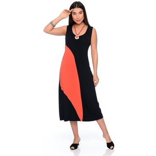 Vestido Midi Alça Larga Regata com Recorte B’Bonnie Lady Preto/Coral