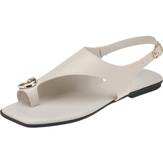 Sandália Feminina Rasteira com Detalhe Dourado Confortável e Elegante Off White