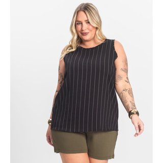 Regata Feminina Plus Size em Visco Secret Glam Preto