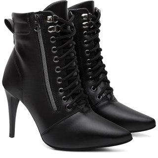 Bota Feminina Cano Médio Anna Andrade Salto Alto Bico Fino Casual Tendência Preto