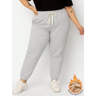 Calça de Moletom Feminina Plus Size Jogger Tecido Flanelado com Bolso Cinza Calça de tamanho grande para mulher