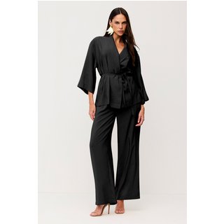 Calça Pantalona Lisa Com Amarração Preto Charry