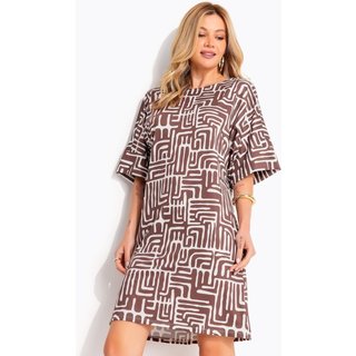 Vestido Em Malha Fria Étnico Marrom Quintess