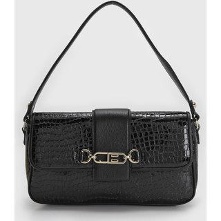 Bolsa Feminina Jorge Bischoff Média Croco Preta