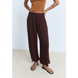 Calça Feminina Mango Ampla Amarração Marrom