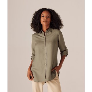 Camisa Lisa Sem Bolso Linho Misto Feminina Verde Militar