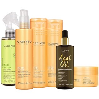 Kit Cadiveu Professional Nutri Glow Shampoo Condicionador Máscara Fluído Leave-in e Açaí Oil 110 (6 produtos)