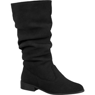 Bota Feminina GiGiL Bico Arredondado Cano Médio Franzido Plissado Camurça Salto Baixo Preto