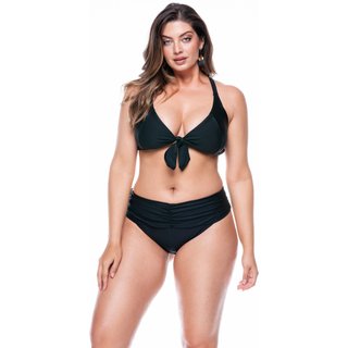 Calcinha Cavada Plus Size Franzida Na Cinta Preta - Preto