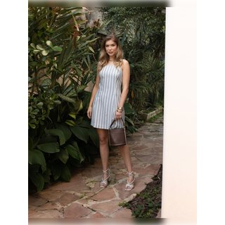 Vestido Curto Listrado Verão Anna Morena Bege