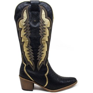 Bota Nashville Couro Anac Preto Dourado Preto - NAS001