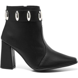 Bota Feminina Stessy Shoes Cano Curto Salto Grosso Casual Lesma Elegante Preto